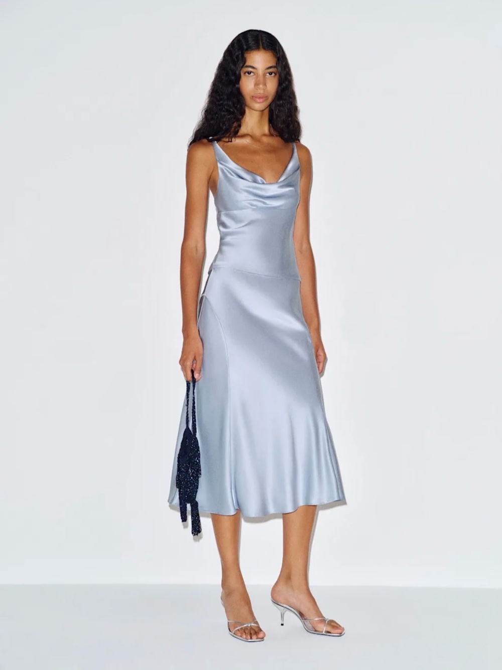 REFORMATION Olivine Silk Set in Cloud Blue S